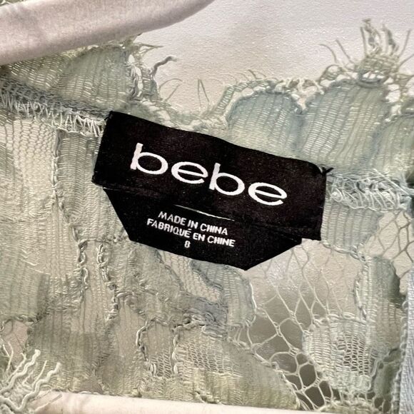 Bebe Women’s 8 Foil Lace Cutout Mint Blue Green Mini Dress Short Sleeve - Picture 10 of 13